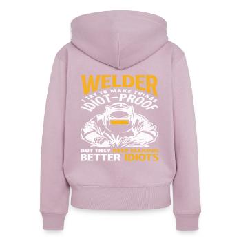 Un soudeur essaie de rendre les choses infaillibles - Sweat à capuche zippé Premium bio Femme - rose poudré - Dos - Julia (174cm)