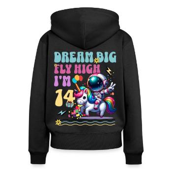 Astronaut Unicorn 14th Birthday - Women's Premium Organic Zip Hoodie - black - Back - Julia (174cm)