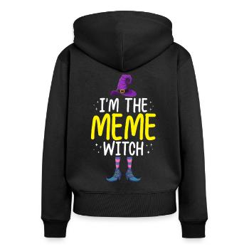 Je suis la sorcière des mèmes - Sweat à capuche zippé Premium bio Femme - noir - Dos - Julia (174cm)
