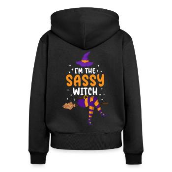 Je suis la sorcière impertinente - Sweat à capuche zippé Premium bio Femme - noir - Dos - Julia (174cm)