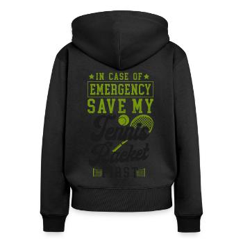 Funny Tennis Player Racket In Case - Women's Premium Organic Zip Hoodie - black - Back - Julia (174cm)