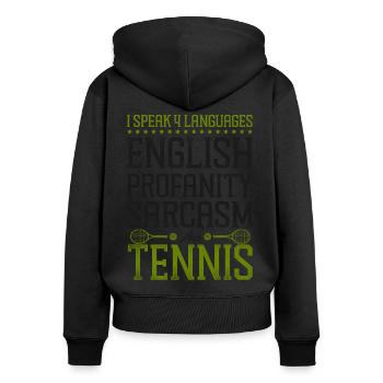 Drôle de joueur de tennis raquette je parle - Sweat à capuche zippé Premium bio Femme - noir - Dos - Julia (174cm)