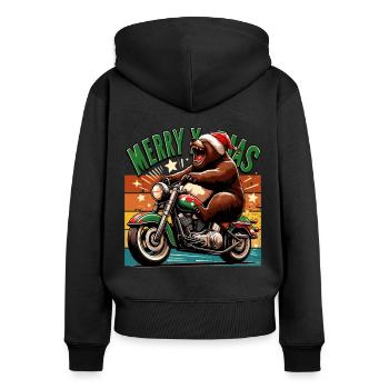 Xmas Weihnachten Bär Motorrad Retro Biker Lustig - Frauen Premium Bio Zip Hoodie - Schwarz - Hinten - Julia (174cm)