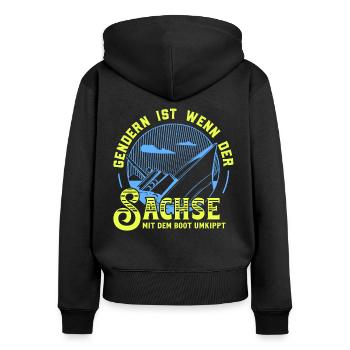 Gendern Tshirt Herren Damen Lustig Witzig Spruch - Frauen Premium Bio Zip Hoodie - Schwarz - Hinten - Julia (174cm)