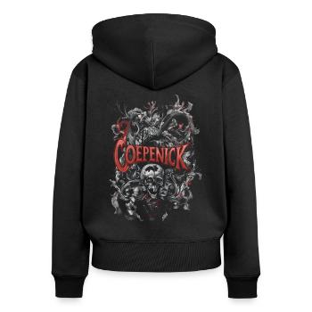 Berlin Köpenick Souvenir Cöpenick Dark Skull - Frauen Premium Bio Zip Hoodie - Schwarz - Hinten - Julia (174cm)