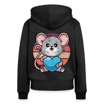 Rat with a blue heart - Women's Premium Organic Zip Hoodie - black - Back - Julia (174cm)