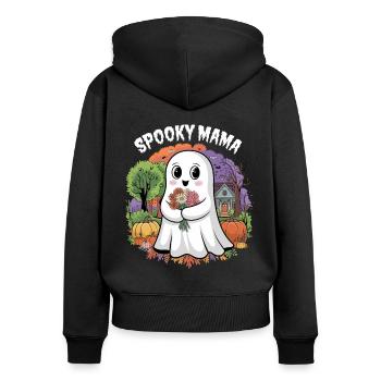 Halloween Spooky Mama Geist Trick or Treat Lustig - Frauen Premium Bio Zip Hoodie - Schwarz - Hinten - Julia (174cm)