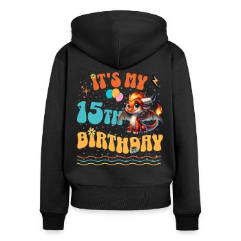 Dragon 15th Birthday Dragon - Women's Premium Organic Zip Hoodie - black - Back - Julia (174cm)