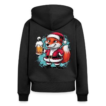 Fuchs fox Ugly Christmas Weihnachten Xmas Bier - Frauen Premium Bio Zip Hoodie - Schwarz - Hinten - Julia (174cm)