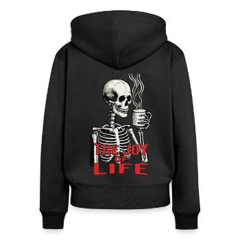 Café, la joie de vivre, drôle de dicton d’Halloween - Sweat à capuche zippé Premium bio Femme - noir - Dos - Julia (174cm)