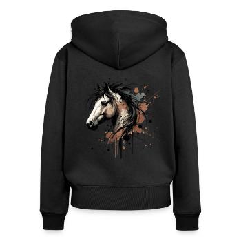 cheval, équitation, cavalier, propriétaire de cheval, sport équestre - Sweat à capuche zippé Premium bio Femme - noir - Dos - Julia (174cm)