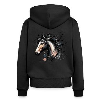 Cheval, Équitation, Cavalier, Propriétaire de cheval, Sport équestre - Sweat à capuche zippé Premium bio Femme - noir - Dos - Julia (174cm)