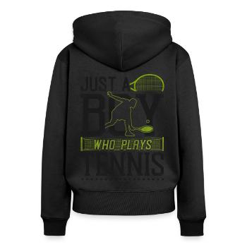 Funny Tennis Player Racket Boy - Frauen Premium Bio Zip Hoodie - Schwarz - Hinten - Julia (174cm)