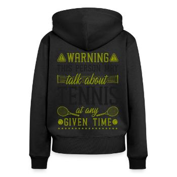 Avertissement de raquette de joueur de tennis drôle - Sweat à capuche zippé Premium bio Femme - noir - Dos - Julia (174cm)