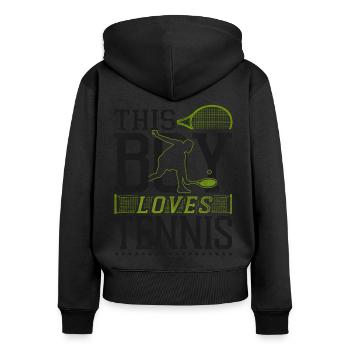 Funny Tennis Player Racket Boy - Frauen Premium Bio Zip Hoodie - Schwarz - Hinten - Julia (174cm)