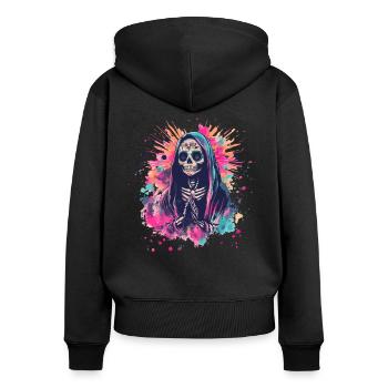 Betendes Skelett mit bunten Farben - Frauen Premium Bio Zip Hoodie - Schwarz - Hinten - Julia (174cm)