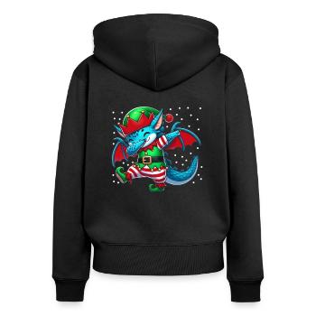 Elfe Dragon de Noël Amoureux du Dragon Drôle - Sweat à capuche zippé Premium bio Femme - noir - Dos - Julia (174cm)