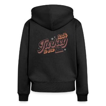 Lustiges Truthahn Thanksgiving Design - Frauen Premium Bio Zip Hoodie - Schwarz - Hinten - Julia (174cm)