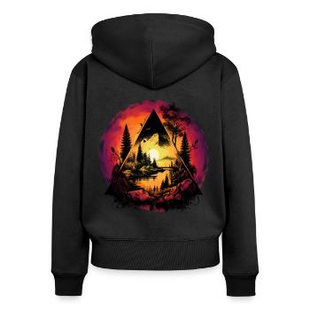 mystisch Natur Wald Naturliebhaber Sonnenuntergang - Frauen Premium Bio Zip Hoodie - Schwarz - Hinten - Julia (174cm)