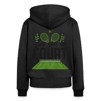 drôle joueur de tennis raquette jeu de mots voir - Sweat à capuche zippé Premium bio Femme - noir - Dos - Julia (174cm)