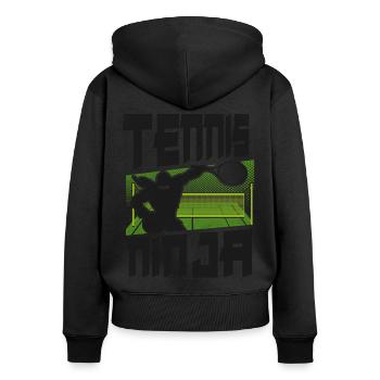 Drôle de joueur de tennis Raquette Ninja - Sweat à capuche zippé Premium bio Femme - noir - Dos - Julia (174cm)