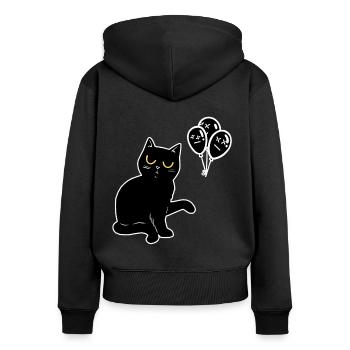 Schwarzer Kater Katze Halloween Luftballons - Frauen Premium Bio Zip Hoodie - Schwarz - Hinten - Julia (174cm)