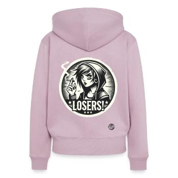 Edgy Alternative Goth Punk Girl : Losers - Sweat à capuche zippé Premium bio Femme - rose poudré - Dos - Julia (174cm)