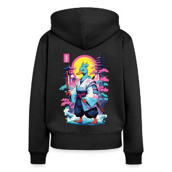 Samouraï Canard Esthétique Vaporwave Style Japon Art - Sweat à capuche zippé Premium bio Femme - noir - Dos - Julia (174cm)