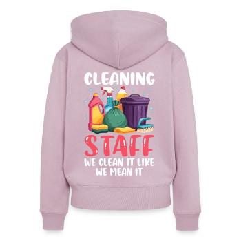 Personnel de nettoyage - Sweat à capuche zippé Premium bio Femme - rose poudré - Dos - Julia (174cm)