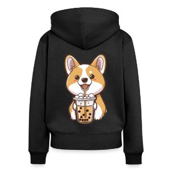 Thé à bulles Boba BubbleTea Kawaii Japan Tea Kpop - Sweat à capuche zippé Premium bio Femme - noir - Dos - Julia (174cm)