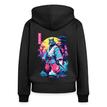 Tanuki Yokai Vaporwave Aesthetic Samurai Art - Women's Premium Organic Zip Hoodie - black - Back - Julia (174cm)