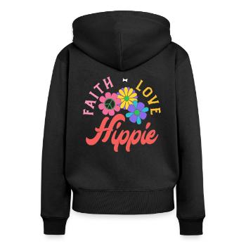 Foi Amour Hippie Fleurs Rétro - Sweat à capuche zippé Premium bio Femme - noir - Dos - Julia (174cm)
