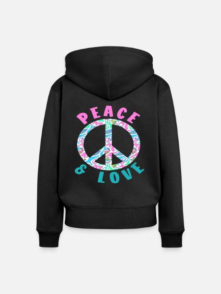 Peace & Love Buntes Friedenssymbol - Frauen Premium Bio Zip Hoodie - Schwarz