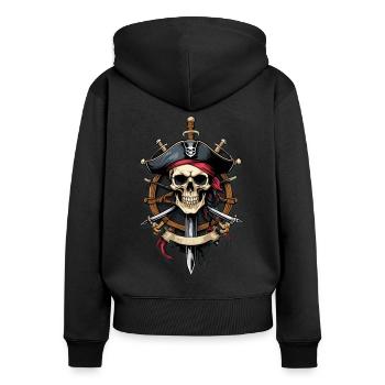 Piratenflaggen Skull Jolly Roger Pirat Kostüm - Frauen Premium Bio Zip Hoodie - Schwarz - Hinten - Julia (174cm)