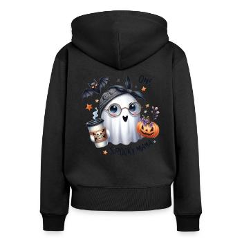 Halloween Partnerlook One Spooky Mama Design - Frauen Premium Bio Zip Hoodie - Schwarz - Hinten - Julia (174cm)
