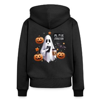 Partenaire d’Halloween Look OMG Je suis comme littéralement mort - Sweat à capuche zippé Premium bio Femme - noir - Dos - Julia (174cm)