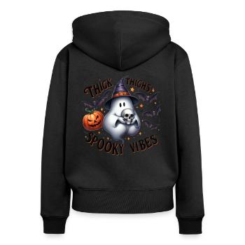 Halloween Partnerlook Spooky Vibes Hexengeist - Frauen Premium Bio Zip Hoodie - Schwarz - Hinten - Julia (174cm)