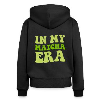 matcha latte, matcha - Frauen Premium Bio Zip Hoodie - Schwarz - Hinten - Julia (174cm)