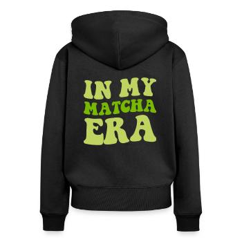 matcha latte, matcha - Frauen Premium Bio Zip Hoodie - Schwarz - Hinten - Julia (174cm)