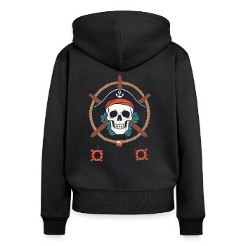 Lustiges Piraten Outfit Jolly Roger Design - Frauen Premium Bio Zip Hoodie - Schwarz - Hinten - Julia (174cm)