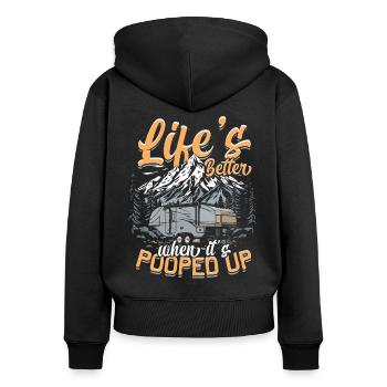 Pop Up Camper Life's Better When It's Popped Up - Frauen Premium Bio Zip Hoodie - Schwarz - Hinten - Julia (174cm)
