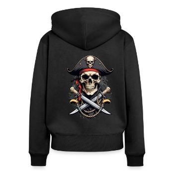 Costume de Pirate Drapeau Drapeau Jolly Roger - Sweat à capuche zippé Premium bio Femme - noir - Dos - Julia (174cm)