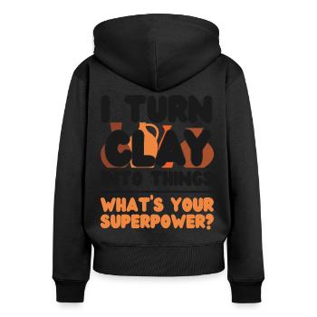 Poterie Céramiste Artiste Je Tourne - Sweat à capuche zippé Premium bio Femme - noir - Dos - Julia (174cm)