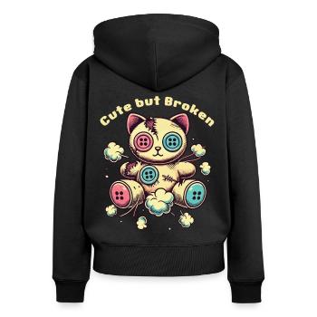 Psychopathe mental Chat mignon mais cassé - Sweat à capuche zippé Premium bio Femme - noir - Dos - Julia (174cm)