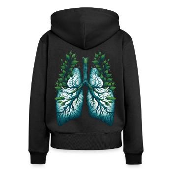 Nature Poumons Terre Vert Eco Santé Design - Sweat à capuche zippé Premium bio Femme - noir - Dos - Julia (174cm)