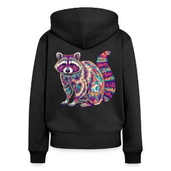 Psychedelischer Waschbär Regenbogenfarben Fraktalkunst - Frauen Premium Bio Zip Hoodie - Schwarz - Hinten - Julia (174cm)