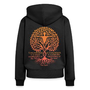 Alan Watts Arbre de vie ADN Art zen spirituel - Sweat à capuche zippé Premium bio Femme - noir - Dos - Julia (174cm)
