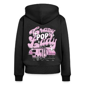 Pop Up Camper Faltcaravan Crazy Pop Lady - Frauen Premium Bio Zip Hoodie - Schwarz - Hinten - Julia (174cm)