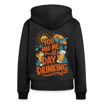Tag Trinken Lustiger Humor Zitat Retro Stil - Frauen Premium Bio Zip Hoodie - Schwarz - Hinten - Julia (174cm)