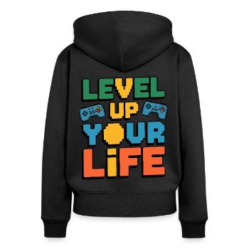 Améliorez votre vie - Motif pour les joueurs - Sweat à capuche zippé Premium bio Femme - noir - Dos - Julia (174cm)